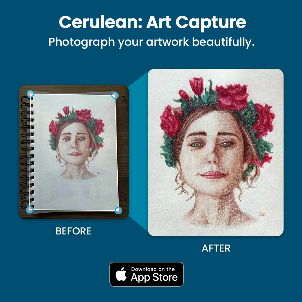 Before and after example of artwork photographed with Cerulean